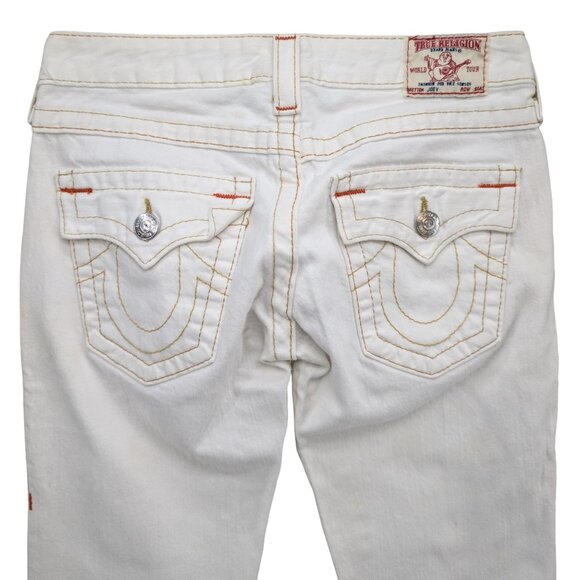 Vtg True Religion Joey Flare Jeans Womens White Ultra Low Rise Y2K Denim Size 27 - Picture 4 of 11